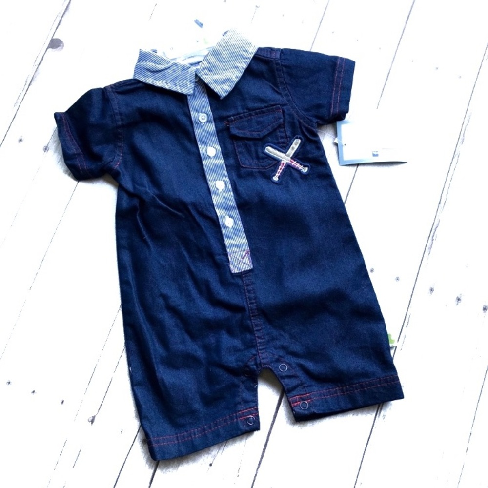 NWT baseball Jean onesie with snaps 6-9 mo